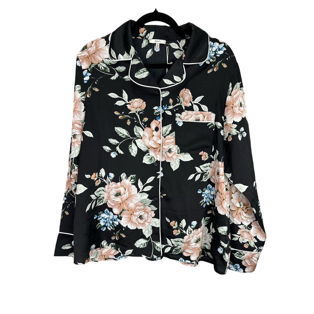 Jodifl NWT Women’s Satin Floral Button Down Casual Pajama Blouse Top size Large